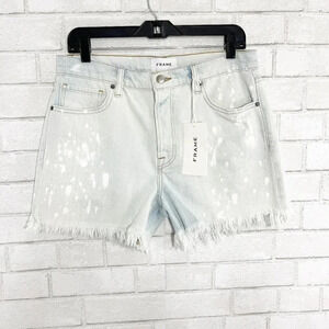 Frame Light Wash Le Slouch High Waist Raw Hem Jean Shorts Women's Waist Size 28